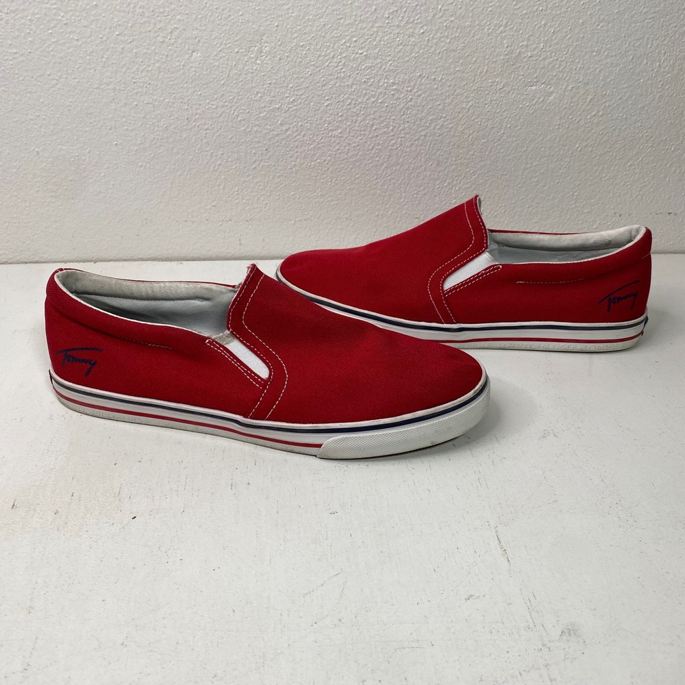 Tommy Hilfiger Red Canvas Slip On Sneakers Women's 9.5 M Low Top Shoes Preppy